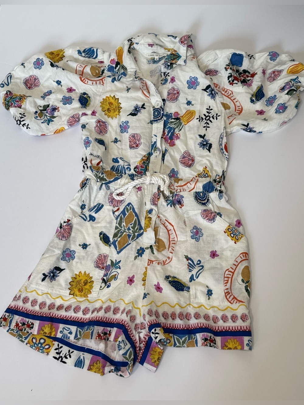 Label of Love Portofino Linen Blend Romper Playsuit Euro Summer Med Print Size M